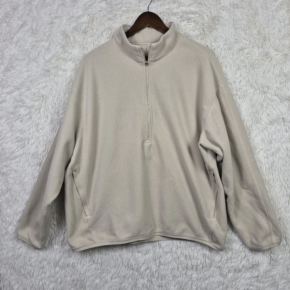 Lululemon Mens XL Cream Oversized-Fit Fleece Size Large Black 1/2 Zip LM3DTCS‎